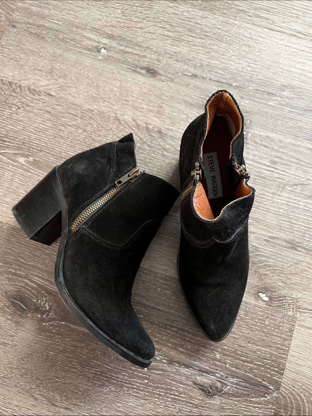 Steve Madden “Pierce” Black Suede Pointed Toe Ankle Booties